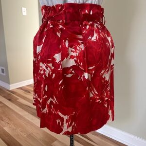 Theory Red and Cream silk Skirt- Knee-Length Resort Wear… elastic waist